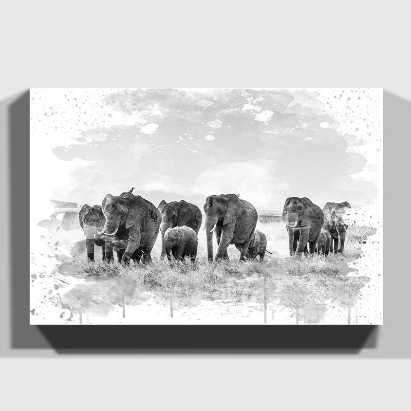 Herd of Elephants - Wall Art, 35cm H x 50cm W, Wrapped Canvas
