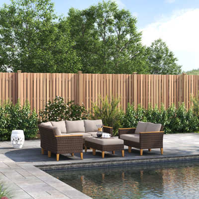 Argyri 9 Piece Wicker Outdoor Patio Conversation Furniture Sectional Set with Cushions