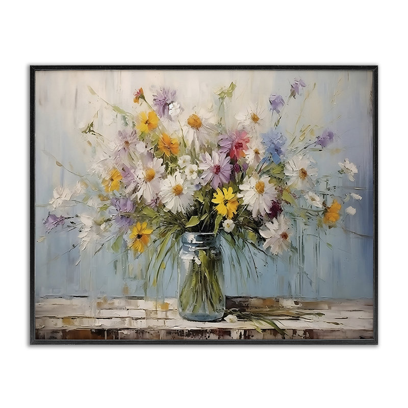 Bouquet de fleurs sauvages dans un pot de giclée par Franklyn Gregory, H 11 po x l 14 po, Giclée encadrée noir minuit