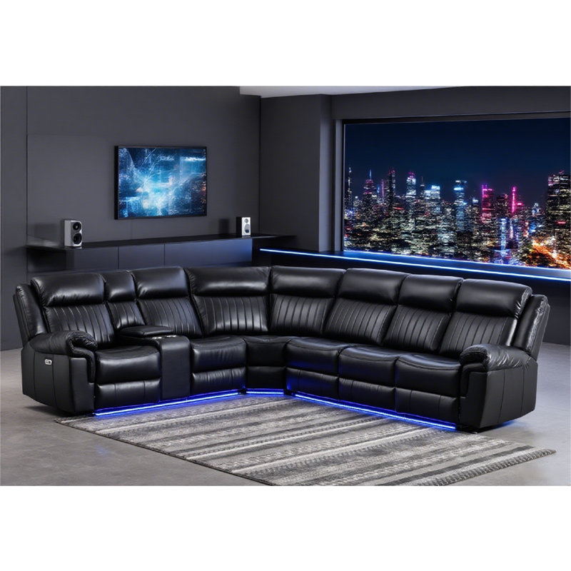 Canapé modulaire inclinable l 100 po Ronae, Noir, noir, noir, noir