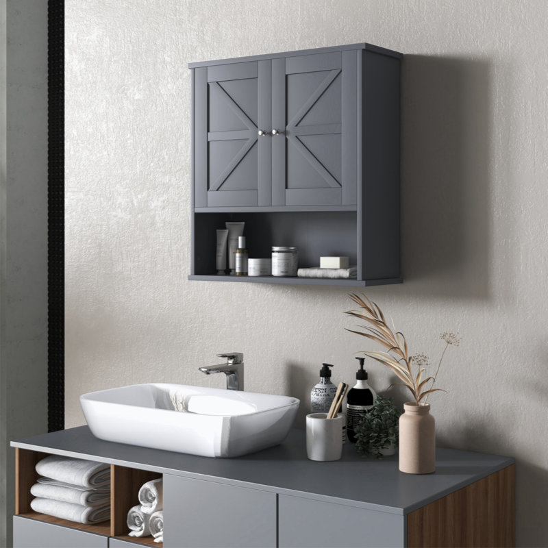 Armoire à pharmacie murale Damyla avec tablette ouverte et tablette réglable, Gris