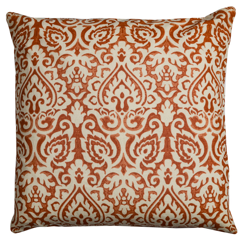Godines Damask Cotton Reversible Throw Pillow, Orange
