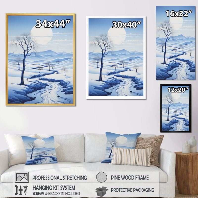 «Snow Winters Moon Solitude III», reproduction, H 40 po x l 30 po x P 1,5 po, Cadre naturel flottant