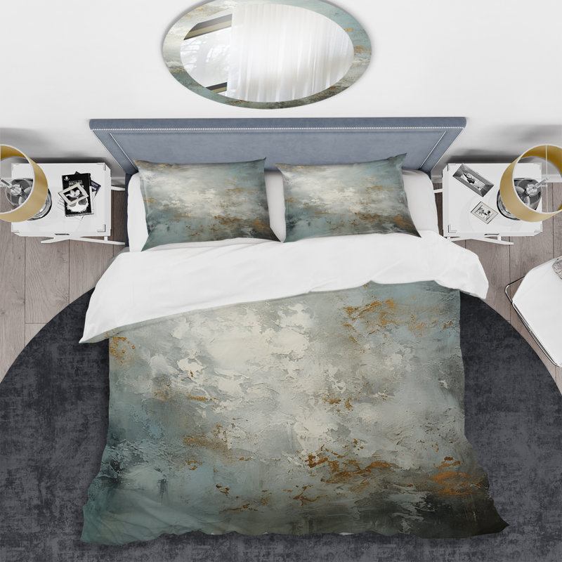 Minimalisme gris Lunar Surface 5 - Ensemble de housse de couette Tachisme, Housse de couette pour grand lit et 2 taies décor