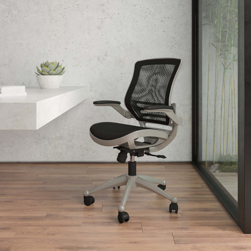 Mid-Back Mesh Executive Office Chair with Flip-Up Arms, Silver