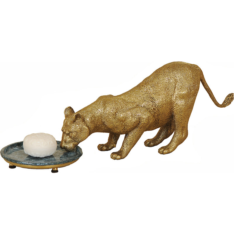 Classic Brass Lion Soap Dish with Blue Accents