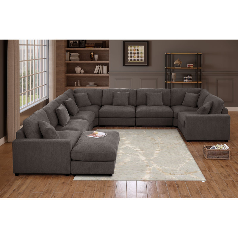 Chenille Modular 12-piece Oversized Reversible Corner Sectional, Dark Gray Polyester