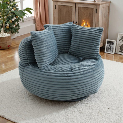 Oversized Corduroy Bean Bag Couch With Footstool, Ergonomic High Back Foam Lounge Sofa