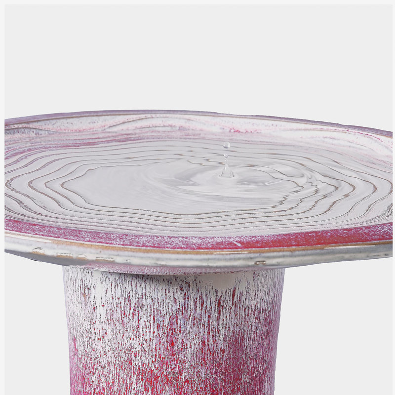 Bain d'oiseaux en céramique de 17 po pour l'extérieur, grand bain d'oiseaux élégant pour l'extérieur, bains d'oiseaux vernis à piédestal léger pour l'extérieur avec motif tourbillonnant, ombre rose