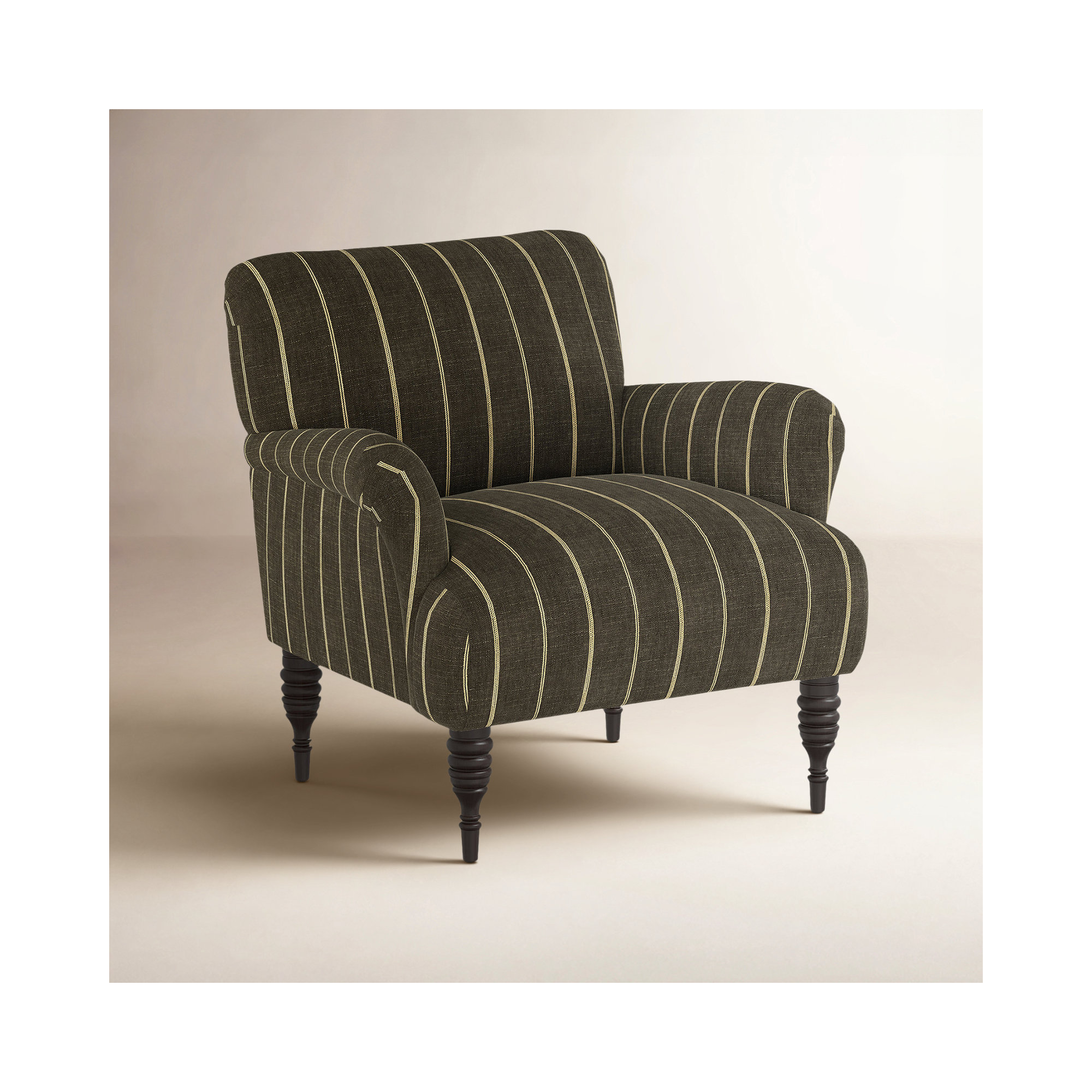 Allura Upholstered Armchair, Fritz Peppercorn Stripe