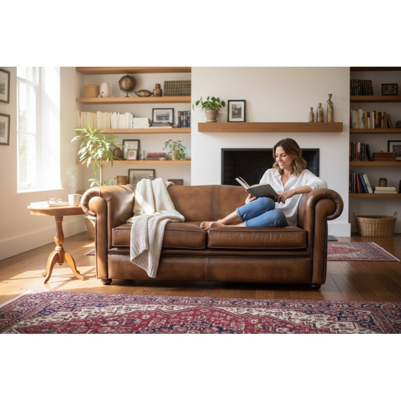 3 Seater Full Grain Leather Sofa