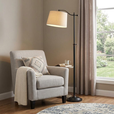 Lampe sur pied réglable en métal bronze de 160 cm avec abat-jour carré en papier beige