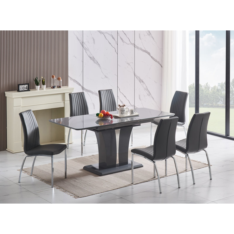 Addieson 6 - Person Butterfly Leaf Dining Set, Grey/Silver