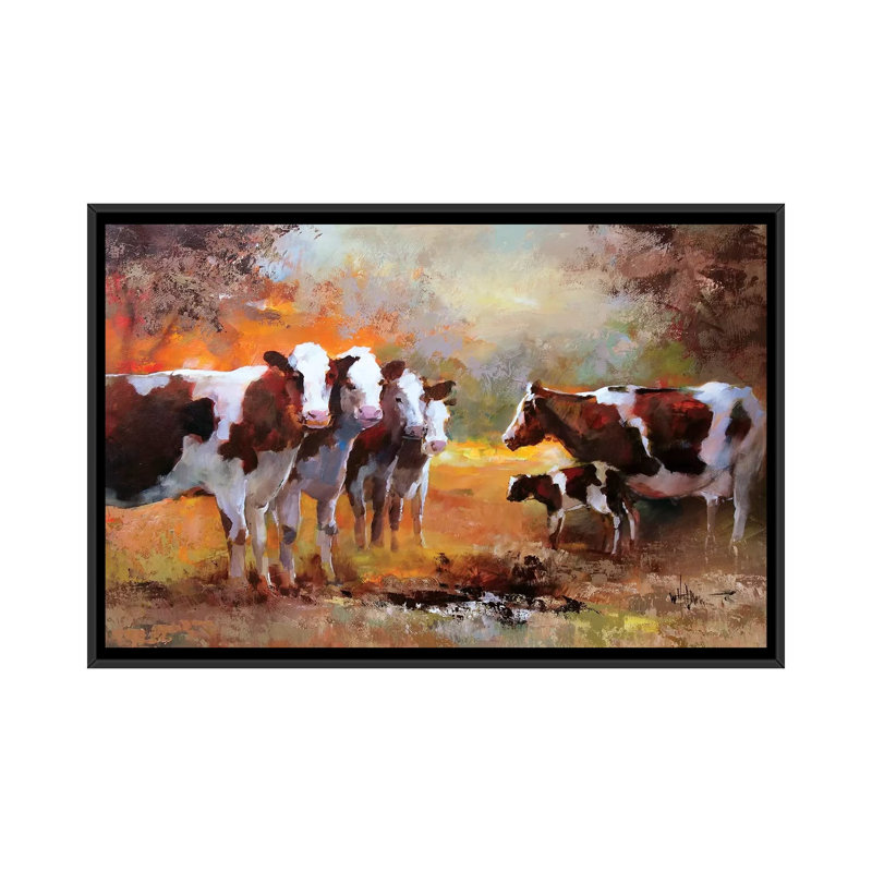 « veau », impression sur toile, H 18 po x l 26 po x P 1,5 po, Toile encadrée noire, Pas de tapis