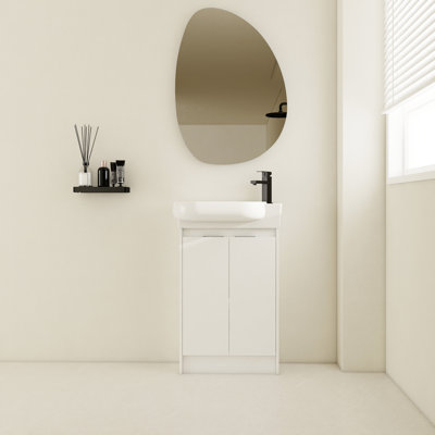 23" Freestanding Vanity For Bathroom Use. Modern Compact Appearance. Soft Closing Door System. Abundant Storage Room. Black Chestnut Shade. Easy To Neaten Up Sink Cabinet. Design. Close Ample