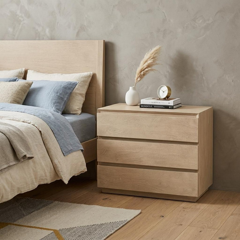24" Natural Solid Wood Three Drawer Nightstand