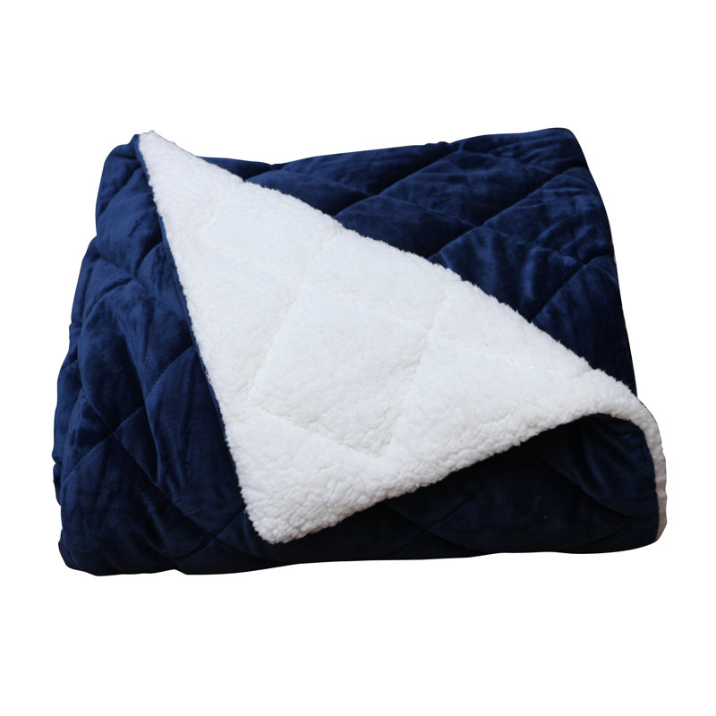 Throw Blanket 60"L x 80"W Polyester 1 Pack Reversible Navy Blue/White