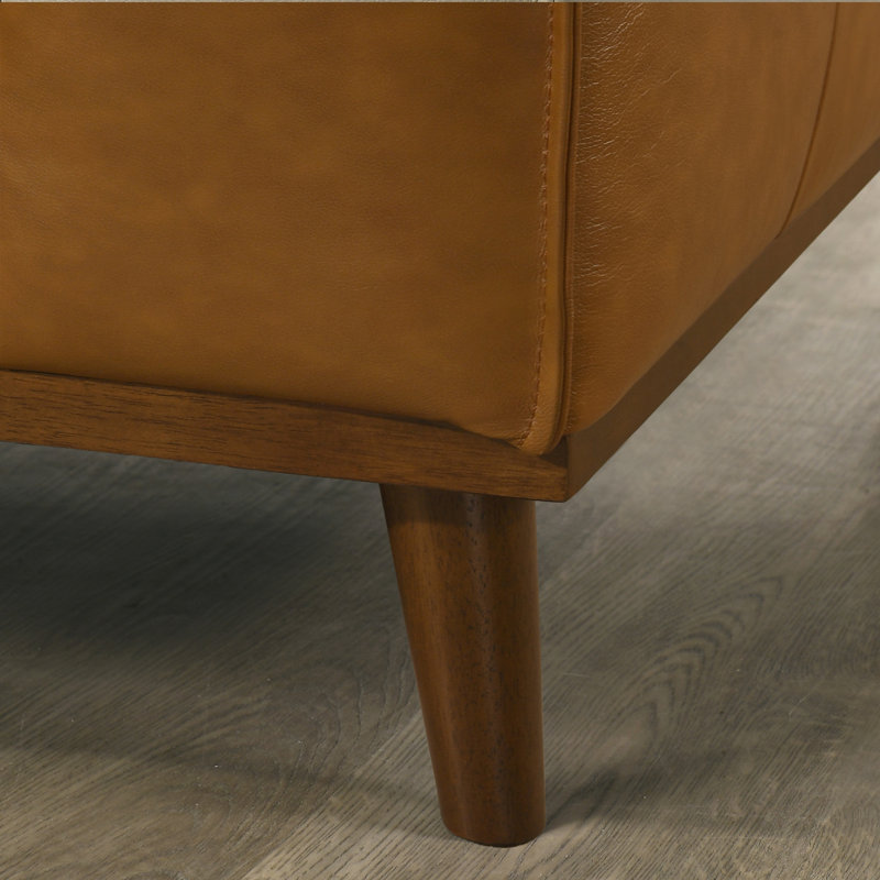 Canapé modulaire en cuir fleur 2 pièces avec méridienne Mucklen, Face à la gauche, Cuir véritable brun clair