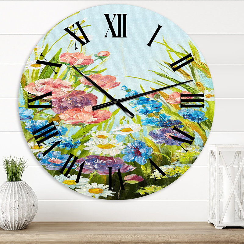 Nature morte aux fleurs sauvages colorées III - Horloge murale traditionnelle, Petit