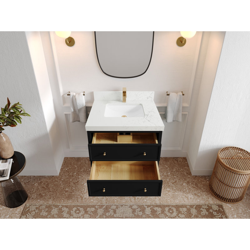 Roswell 30'' Black Floating Single Bathroom Vanity with White Top