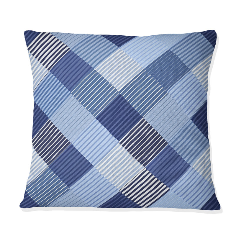 Blue Houndstooth Print - Midcentury Throw Pillow, 16"H x 16"W