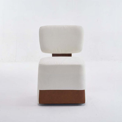 Linen Upholstered Armless Dining Chair with Casters,IVORY