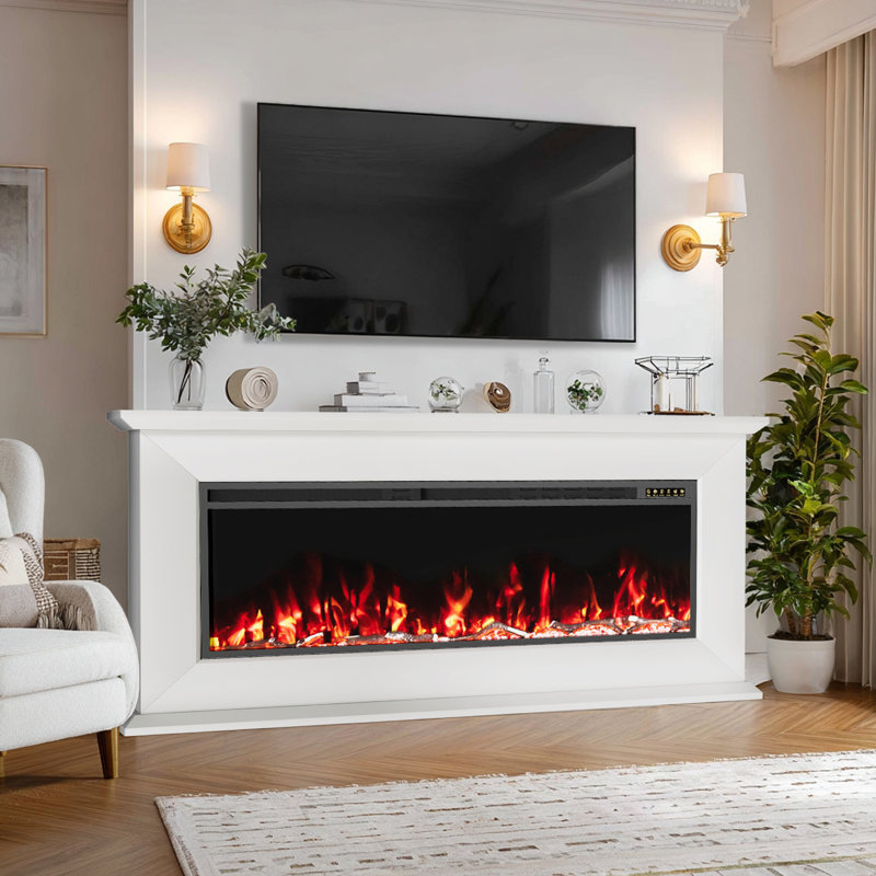 72" Electric Fireplace With Mantel And 12 Flame Effects Tv Stand
