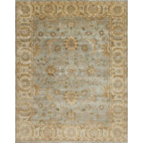 Notting Hill Hand Knotted Wool Area Rug in Sky Blue/Light Gold