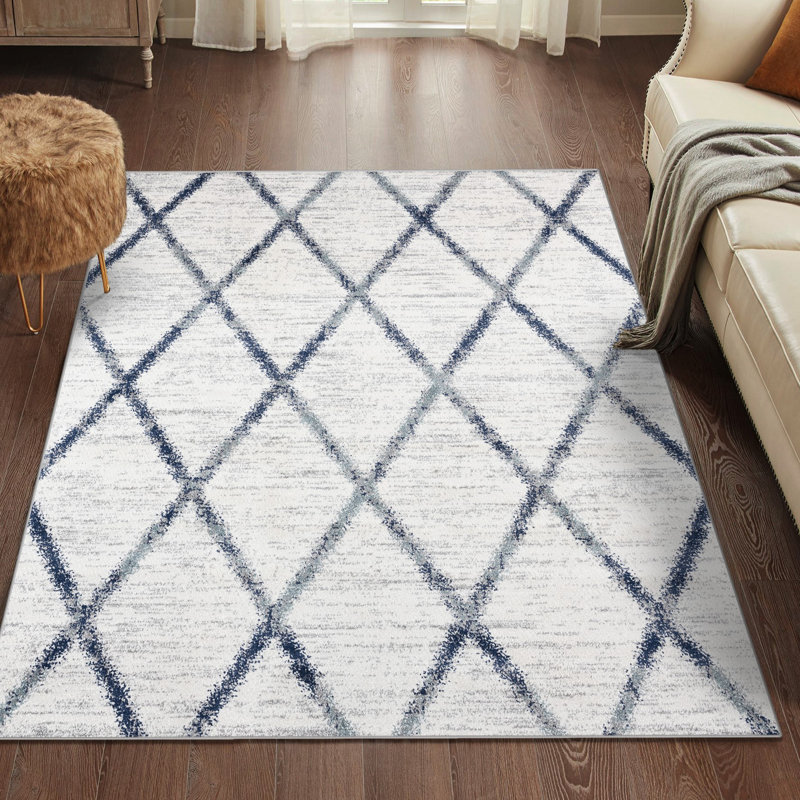 Tapis ivoire à motif géométrique Bellicent, Rectangle 5 pi x 7 pi