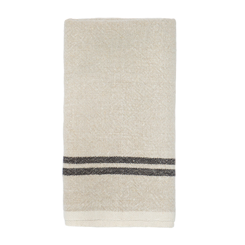 Khadhi Linen Striped Tea Towel, Natural/Black