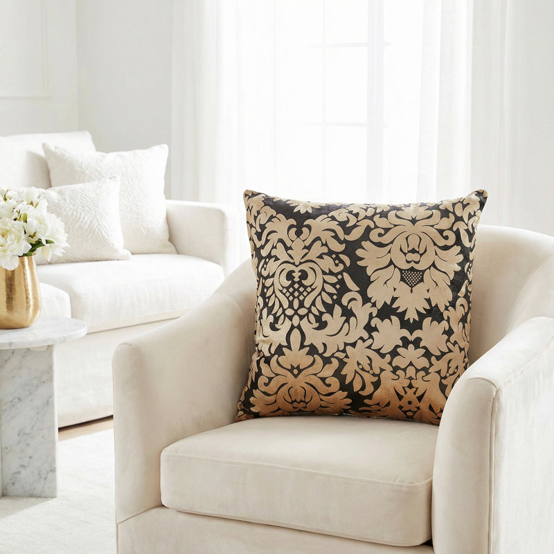  Damask Accent Throw Pillow, Gold
