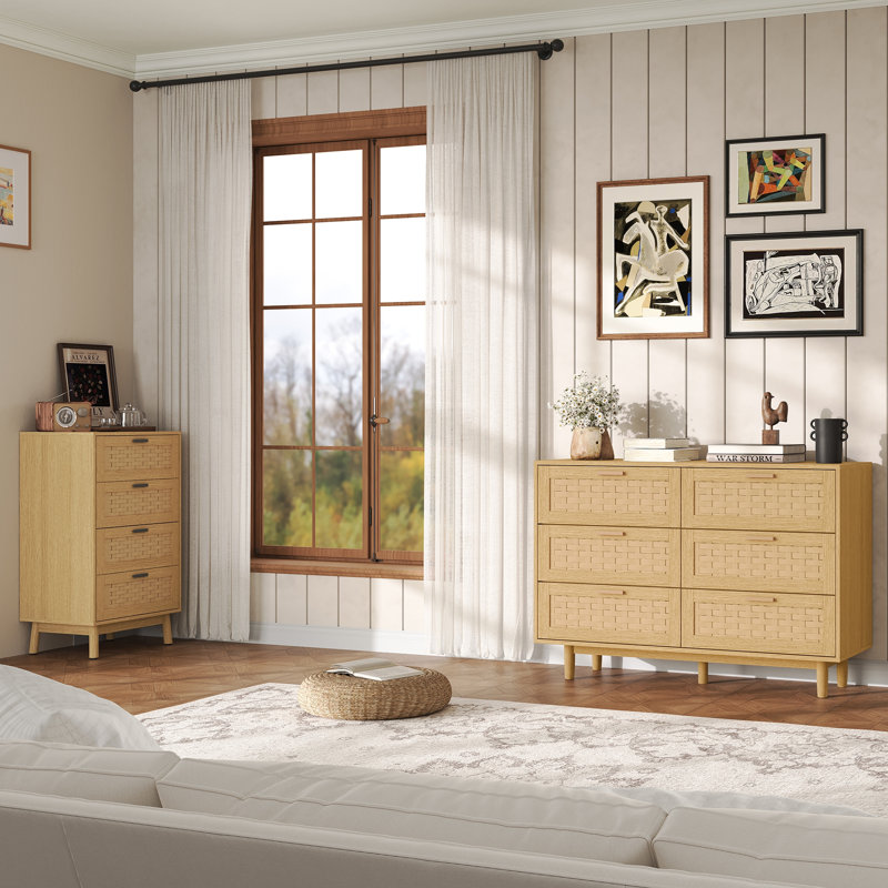 Solid Wood 115cm W 6 - Drawer Chest of Drawers, Brown