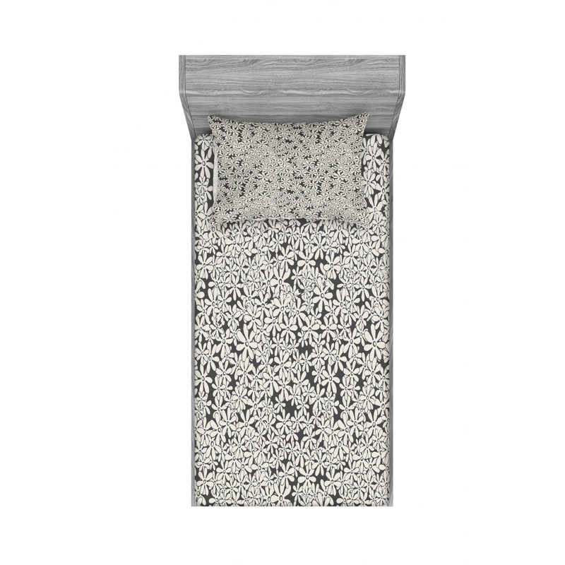 Microfiber Floral Sheet Set, Twin Sheet Set with Fitted Sheet, Gray Floral