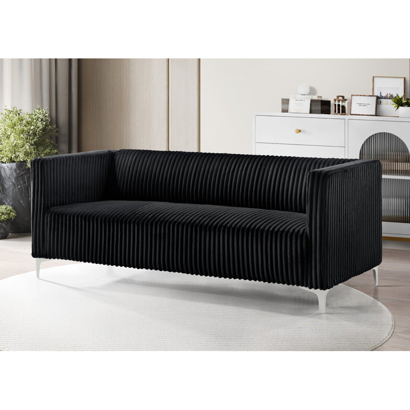 Ensemble de salon avec accoudoirs carrés en velours 3 pièces avec fauteuil, causeuse et canapé Rolf, Noir