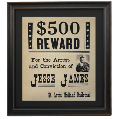 Jesse James Wanted Poster | Framed Textual Art Print on Antique Parchment