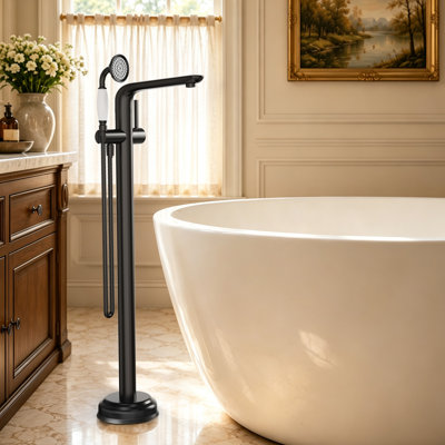 Floor Mount Tub Filler, Freestanding Roman Tub Spout with Handheld Shower