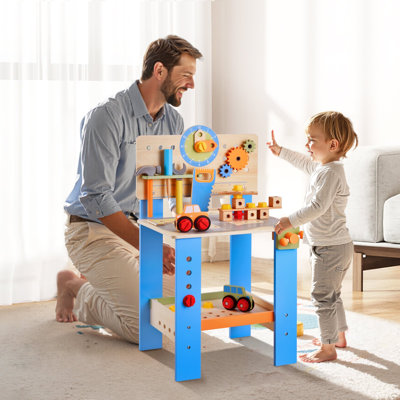 Établi pour enfants, 62 pièces, banc à outils en bois pour enfants de 3 ans et plus, établi pour tout-petits avec outils réalistes, ensemble de jouets de construction, jouet de construction créatif et éducatif pour garçons et filles