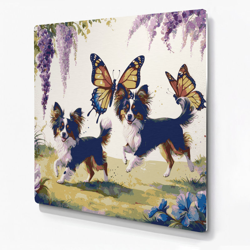 «Dogs Papillon», art mural en métal beige, H 12 po x l 12 po