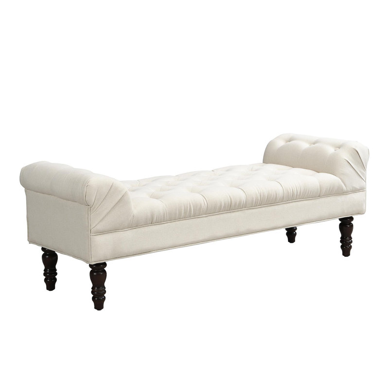 Button-Tufted End Of Bed Bench,Large Upholstered Ottoman,Foot Rest With Legs,Footstool With Rolled Arms,Upholstered Fabric Bench,Indoor Bench For Bedroom,Living Room,Entryway,Beige