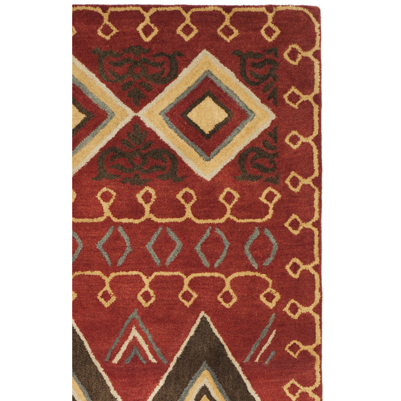 Tapis décoratif rouge / multicolore en laine touffeté à la main à motif géométrique Boyd, Rectangle 6 pi x 9 pi