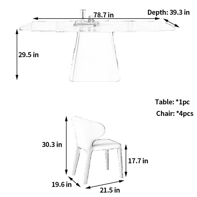 Table et chaises de salle à manger de style moderne et léger, H 29,5 po x L 78,7 po x l 39,3 po