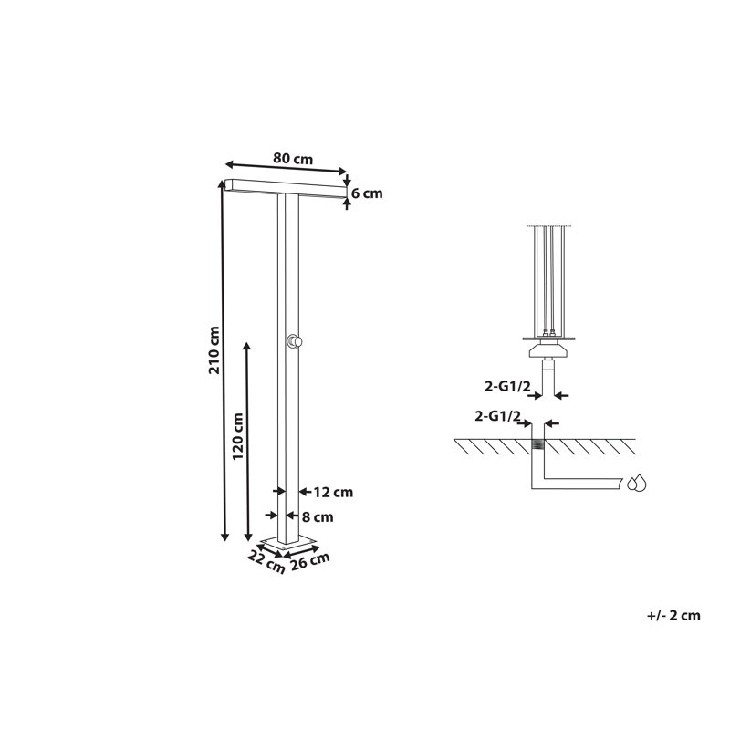 Broadwater Temperature Controlled Stainless Steel Free Standing Outdoor Shower and Footwash Spout