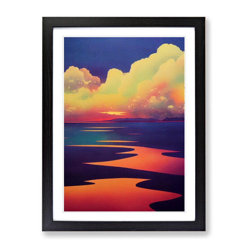 XV1022-5164X Ocean Sunset - Single Picture Frame Print, Black, 64cm H x 46cm W x 2cm D