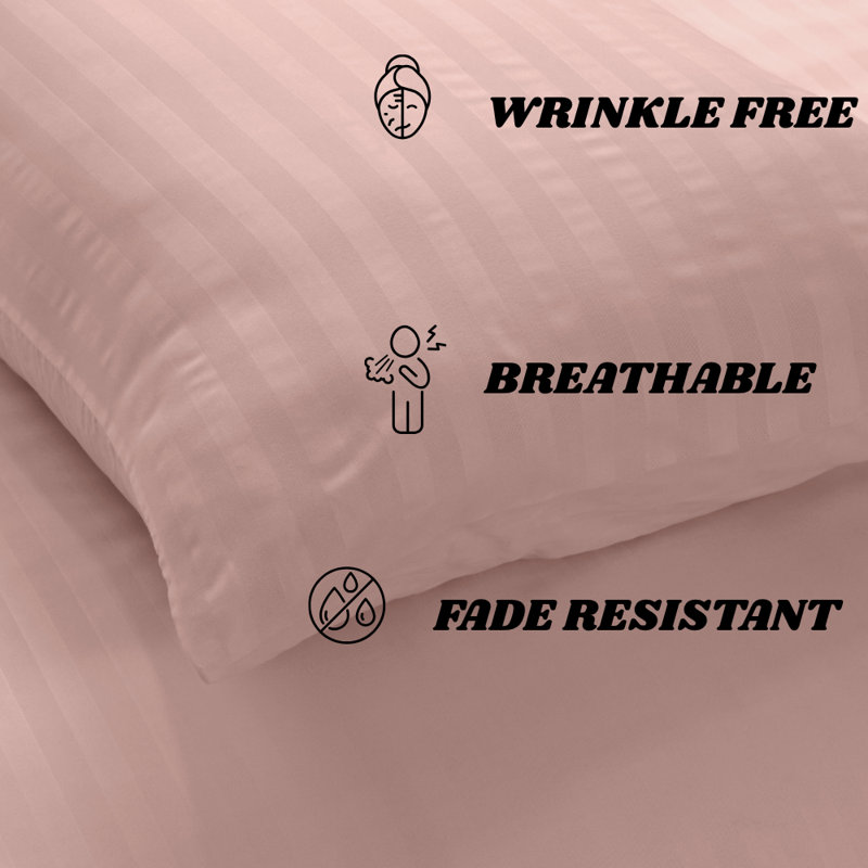 Luxury Satin Stripe Duvet Cover Set with Pillowcases – Soft Microfiber Hotel Style Bedding Set, Pink