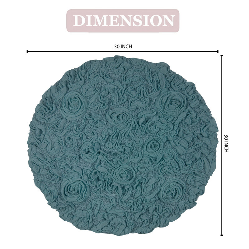 Taki Cotton Round Bath Rug, 30" Round, Blue