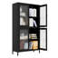 Armoire de cuisine en métal noir avec portes en verre trempé de 4 mm et tablettes réglables pour un rangement polyvalent - Maison