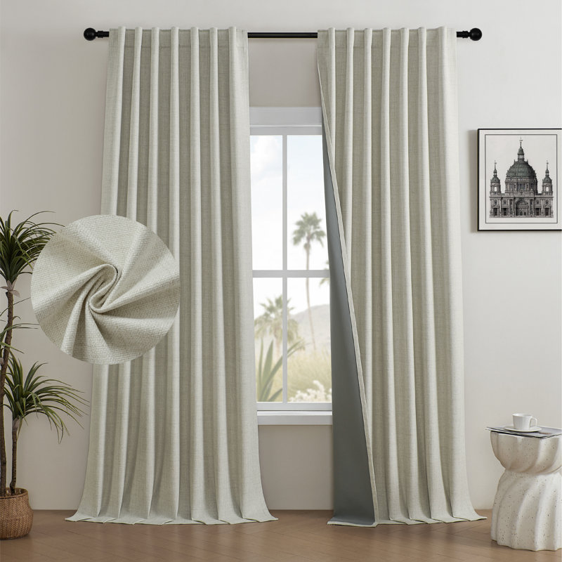 Ensemble de 2 panneaux de rideaux occultant en toile de jute 100% Leming, Taupe, L 52 po x L 96 po