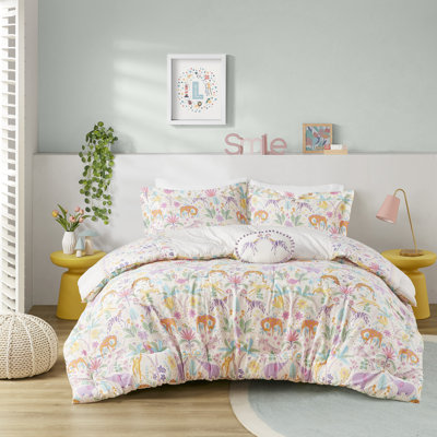 Intelligent Design Kids Lulu Purple Reversible 100% Cotton Printed Floral 3-Piece Twin Comforter Set