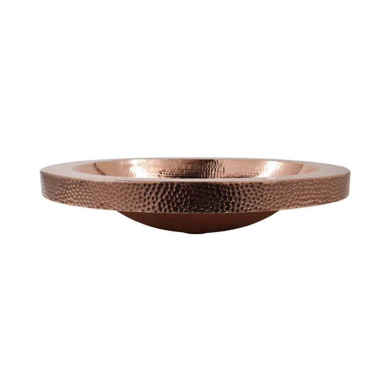 Hibiscus Hand-Hammered Copper Oval Drop-In Bathroom Sink, Polished Copper