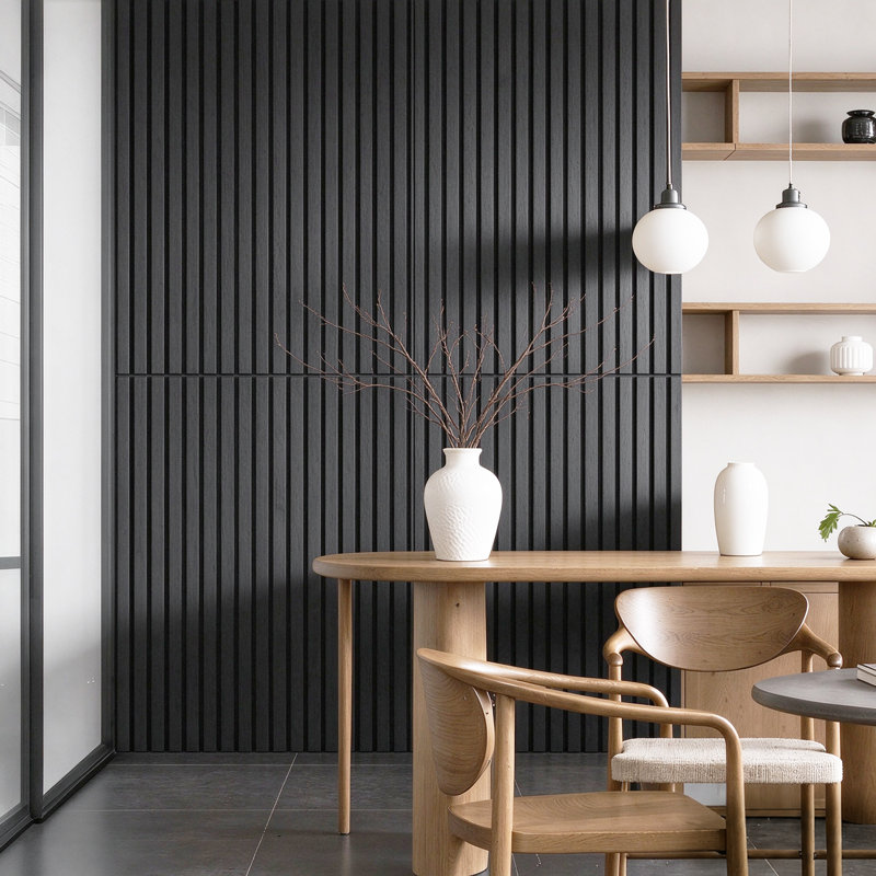 Wood batten soundproof wallboard, 45.27 "x 23.62", 2-piece, 3D decorative soundproof panel, suitable for home and studio.